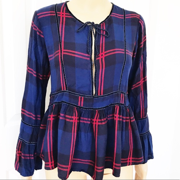 Thread & Supply Tops - Tread & supply peasant style plaid bell sleeve top
